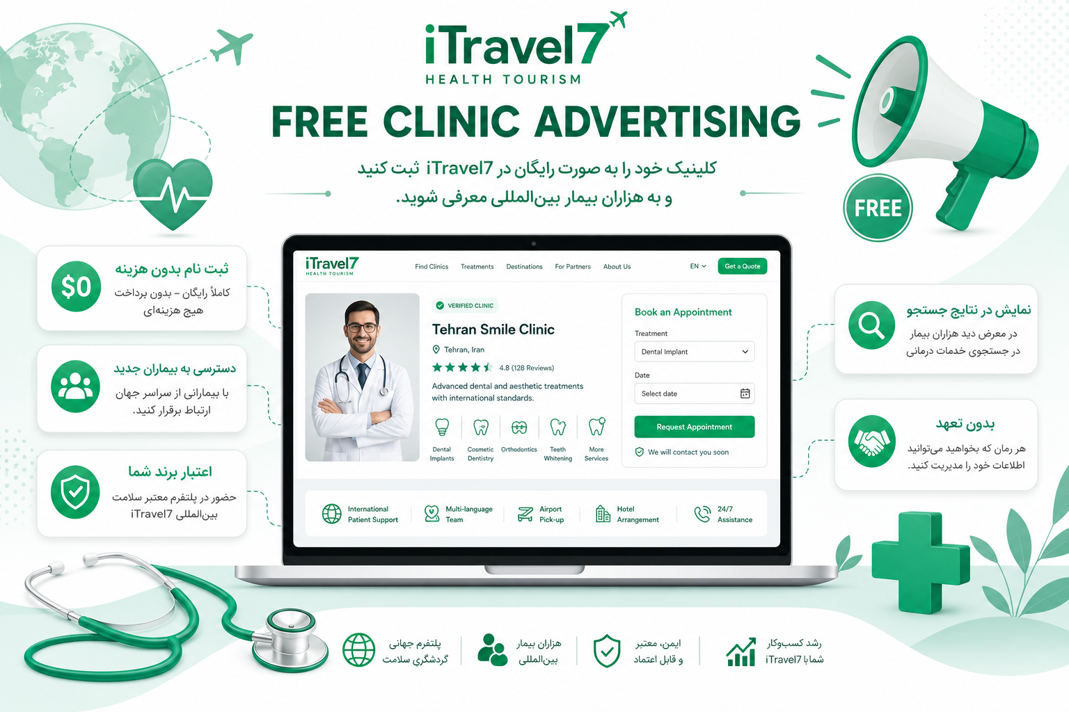 تبلیغ رایگان کلینیک و پزشک در iTravel7